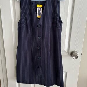 Steve Madden Navy Pinstripe Button-Front Mini Dress